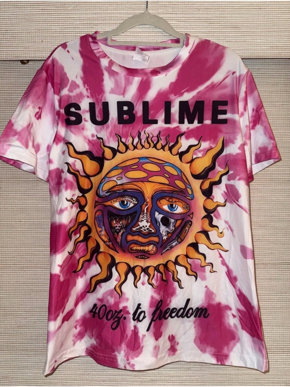 Sublime Tie Dye Sun Graphic Band Tee | Pink & White | Size S